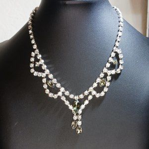 14" White and Charcoal Rhinestone Bling Vintage Necklace